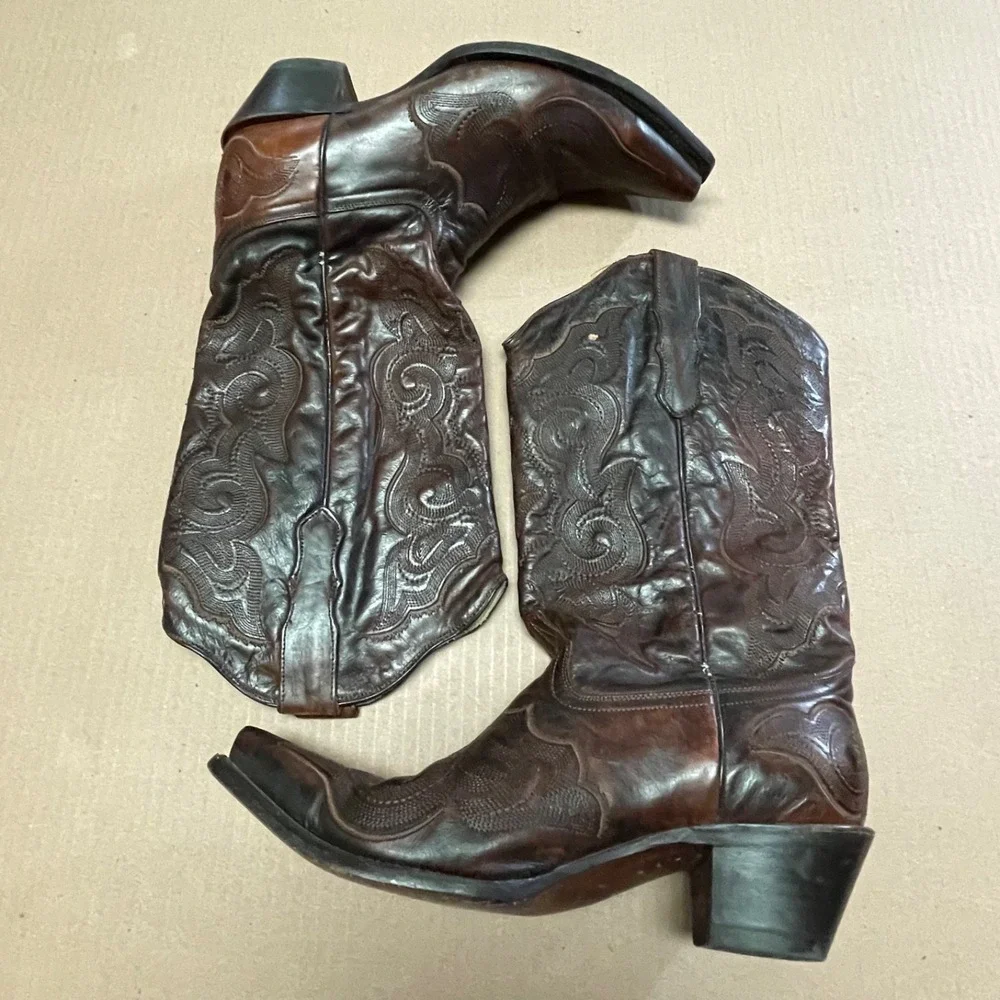 Corral Boots Women's Sz 12M Brown Overlay Pointed Toe Embroidered Katie E1005‎